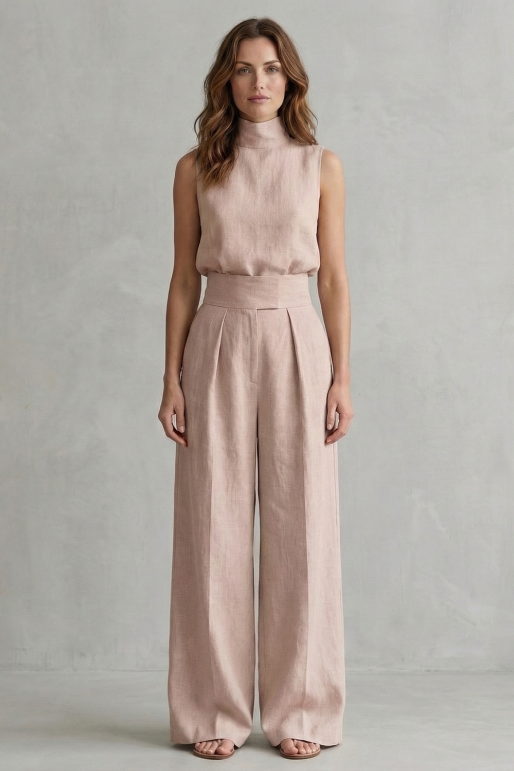 Sleeveless High Waist Wide-Leg Trouser Set
