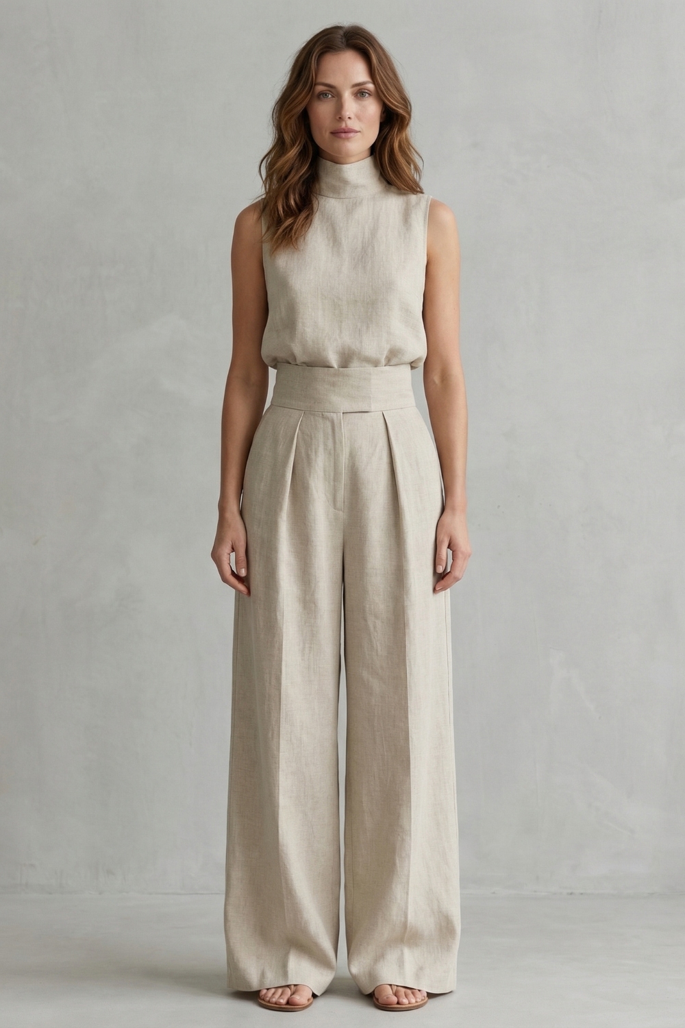 Sleeveless High Waist Wide-Leg Trouser Set