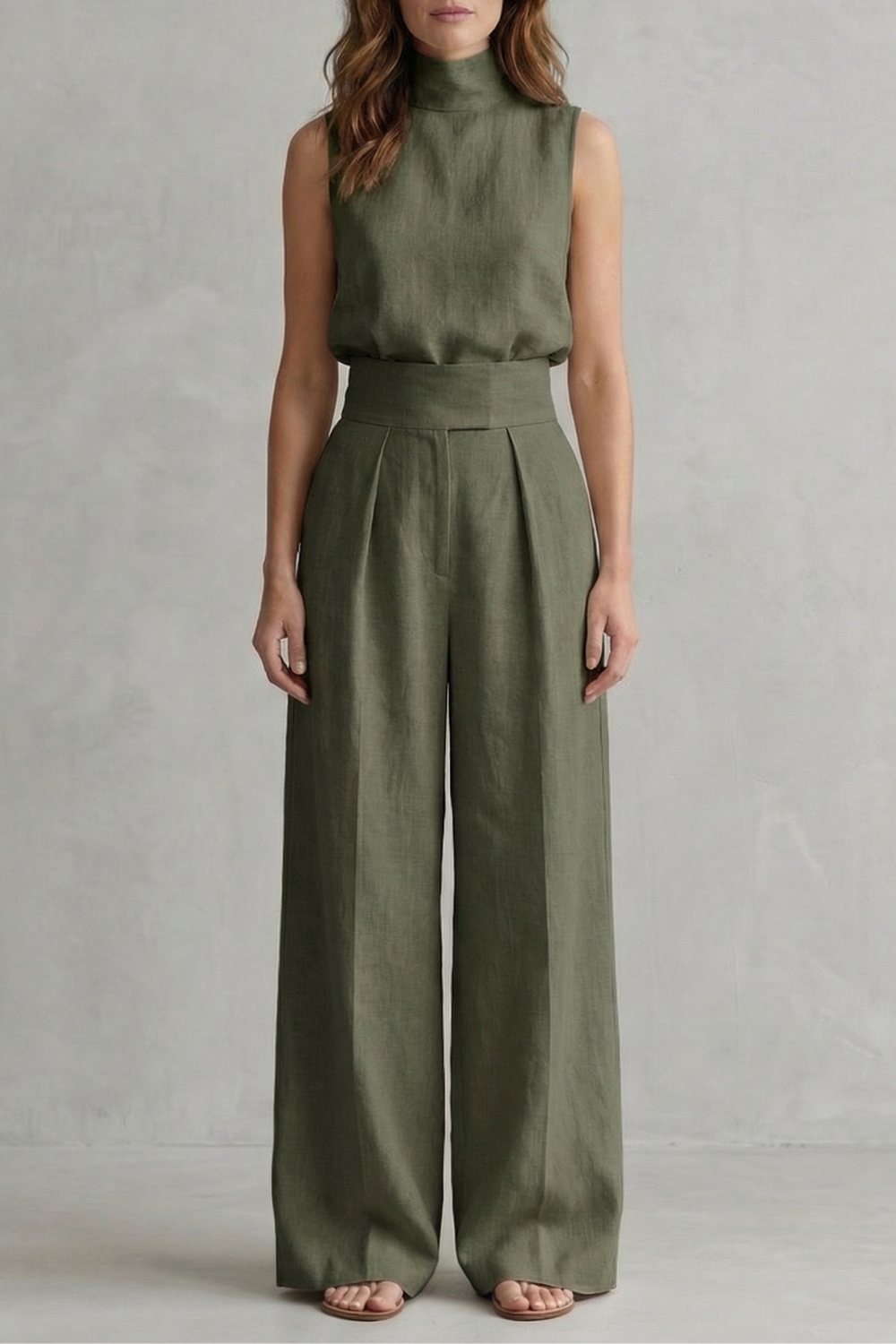 Sleeveless High Waist Wide-Leg Trouser Set