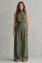 Sleeveless High Waist Wide-Leg Trouser Set