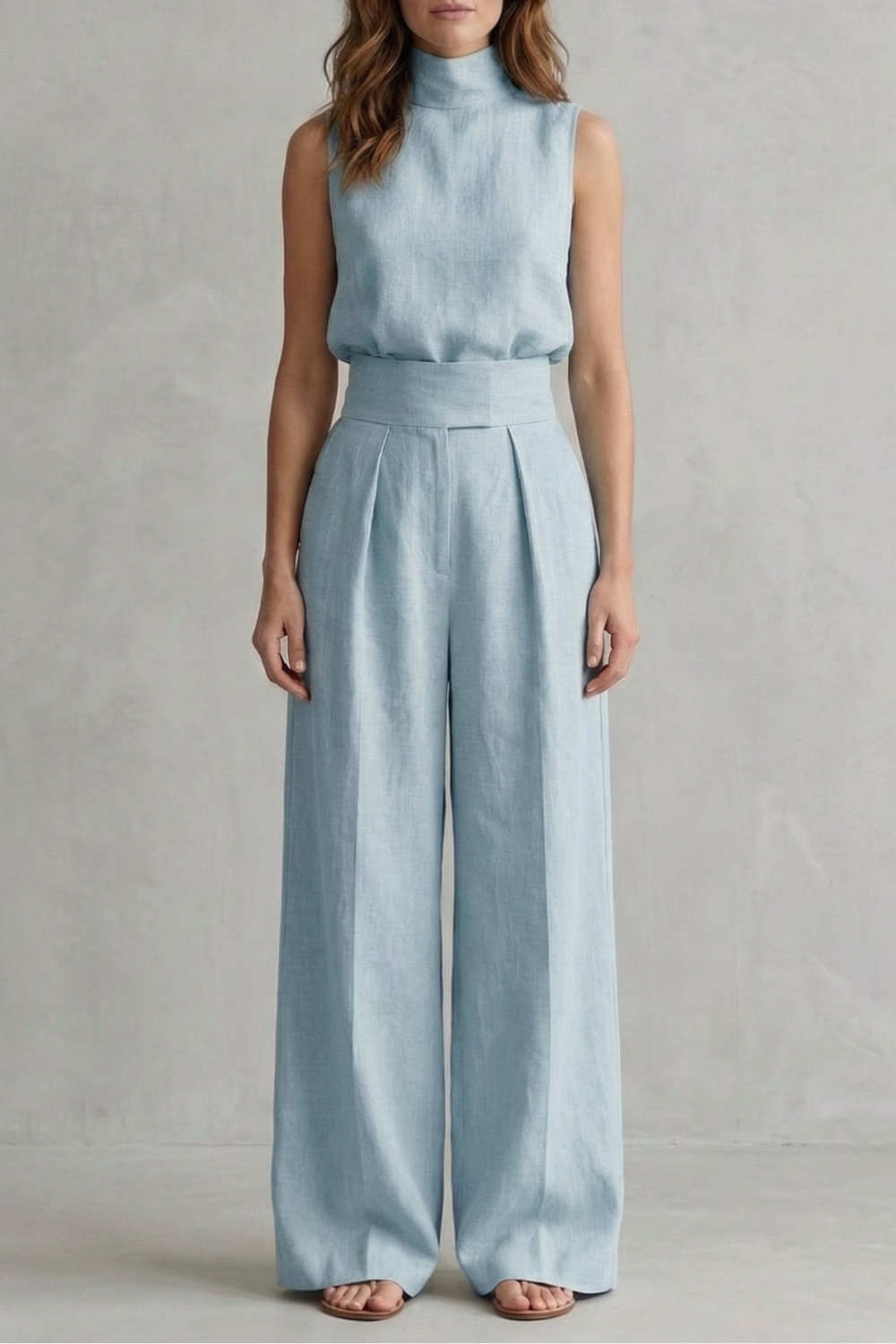 Sleeveless High Waist Wide-Leg Trouser Set