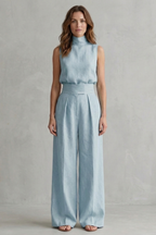 Sleeveless High Waist Wide-Leg Trouser Set