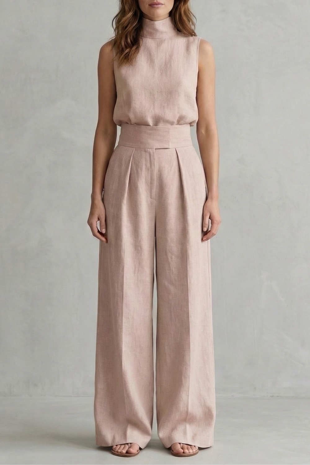 Sleeveless High Waist Wide-Leg Trouser Set