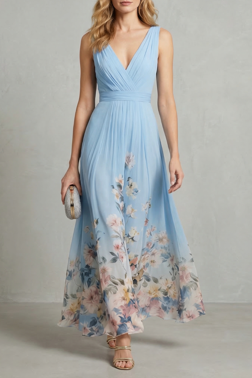 Floral V Neck Maxi Dress