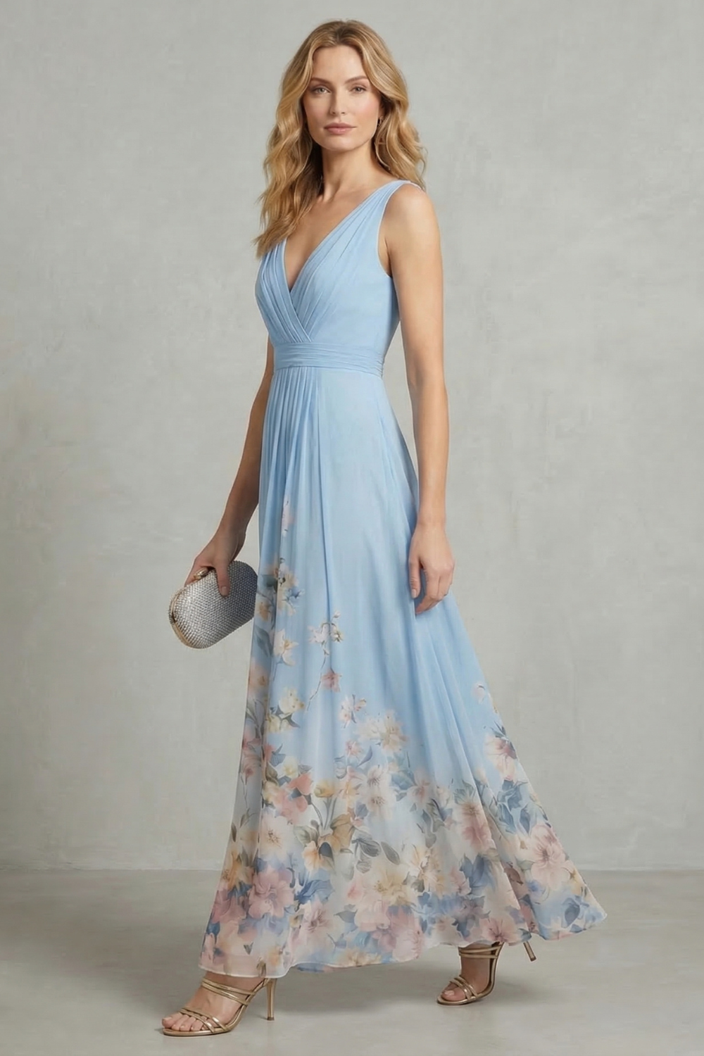 Floral V Neck Maxi Dress
