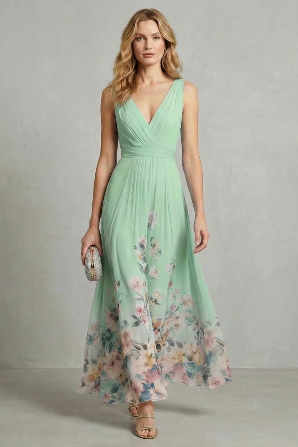 Floral V Neck Maxi Dress