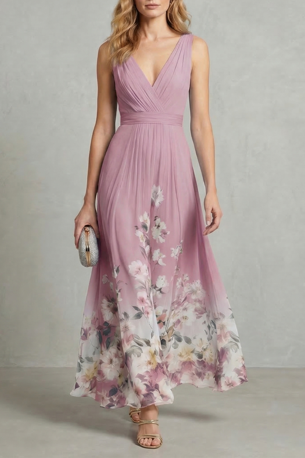 Floral V Neck Maxi Dress