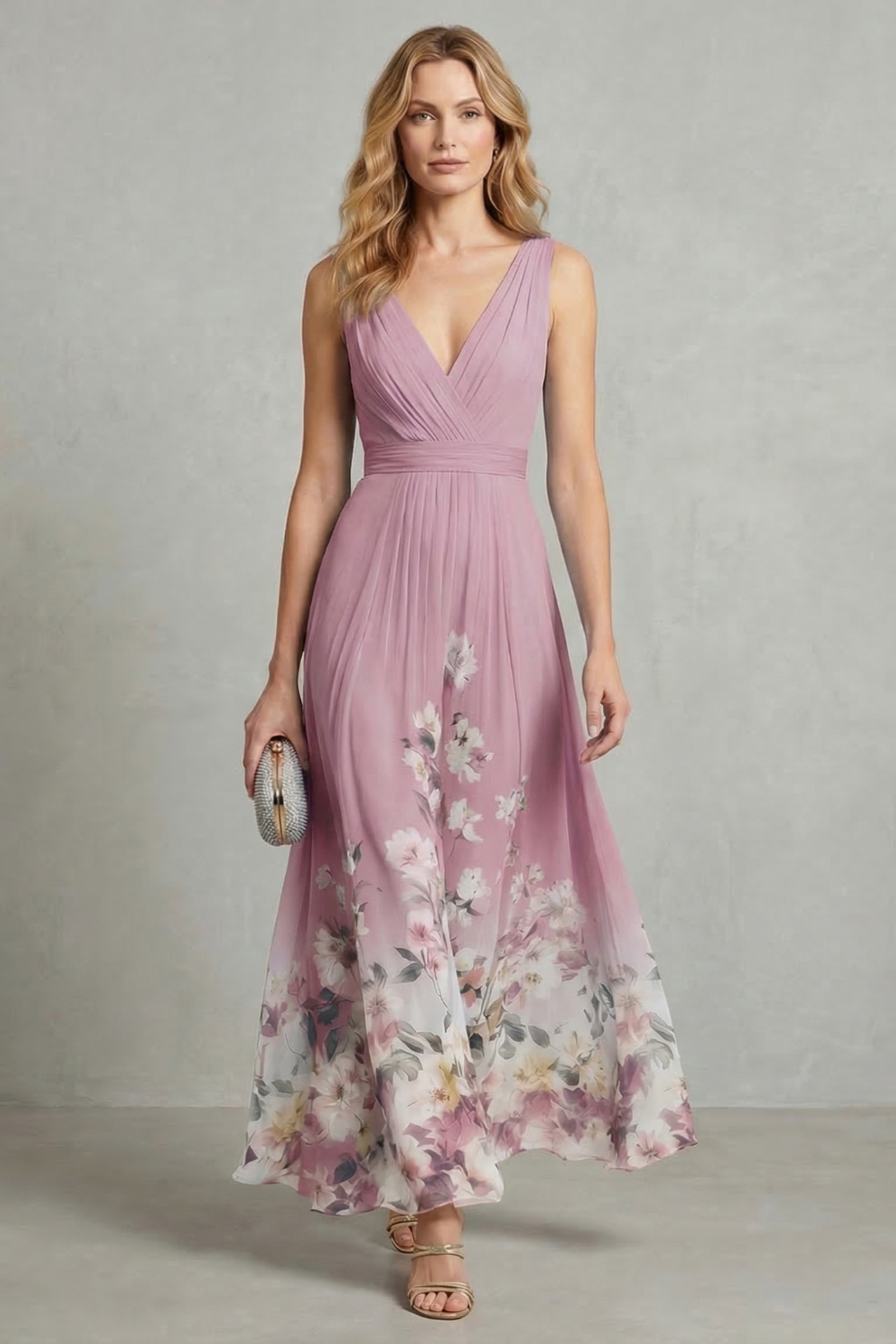 Floral V Neck Maxi Dress