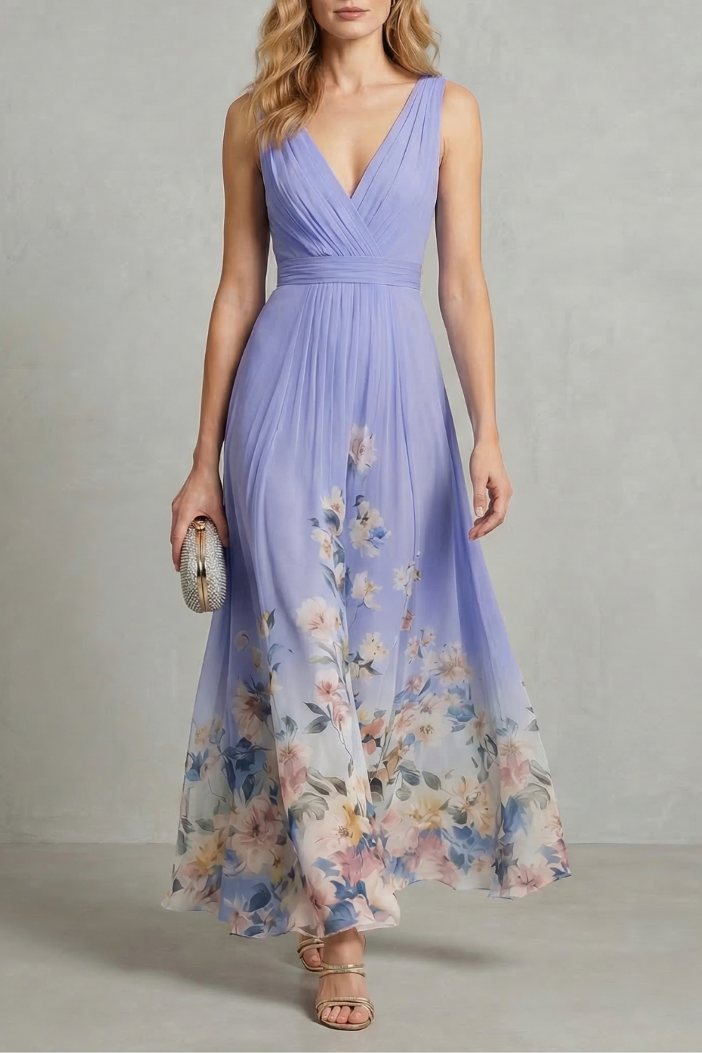 Floral V Neck Maxi Dress