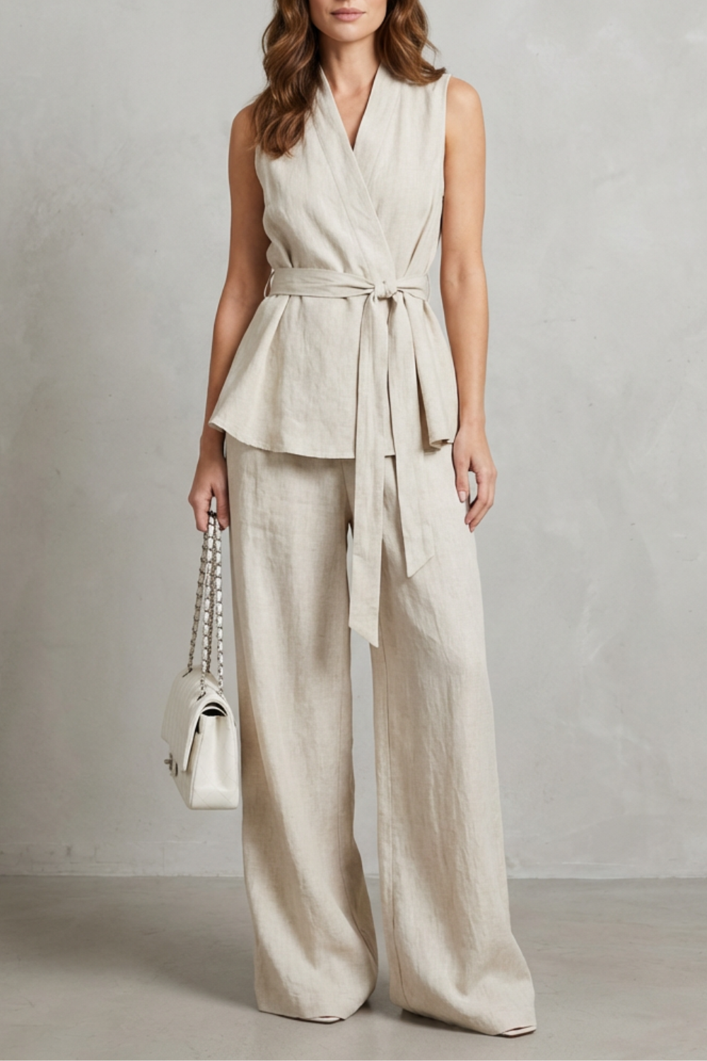 V Neck Sleeveless Summer Bow Tie Two-Piece