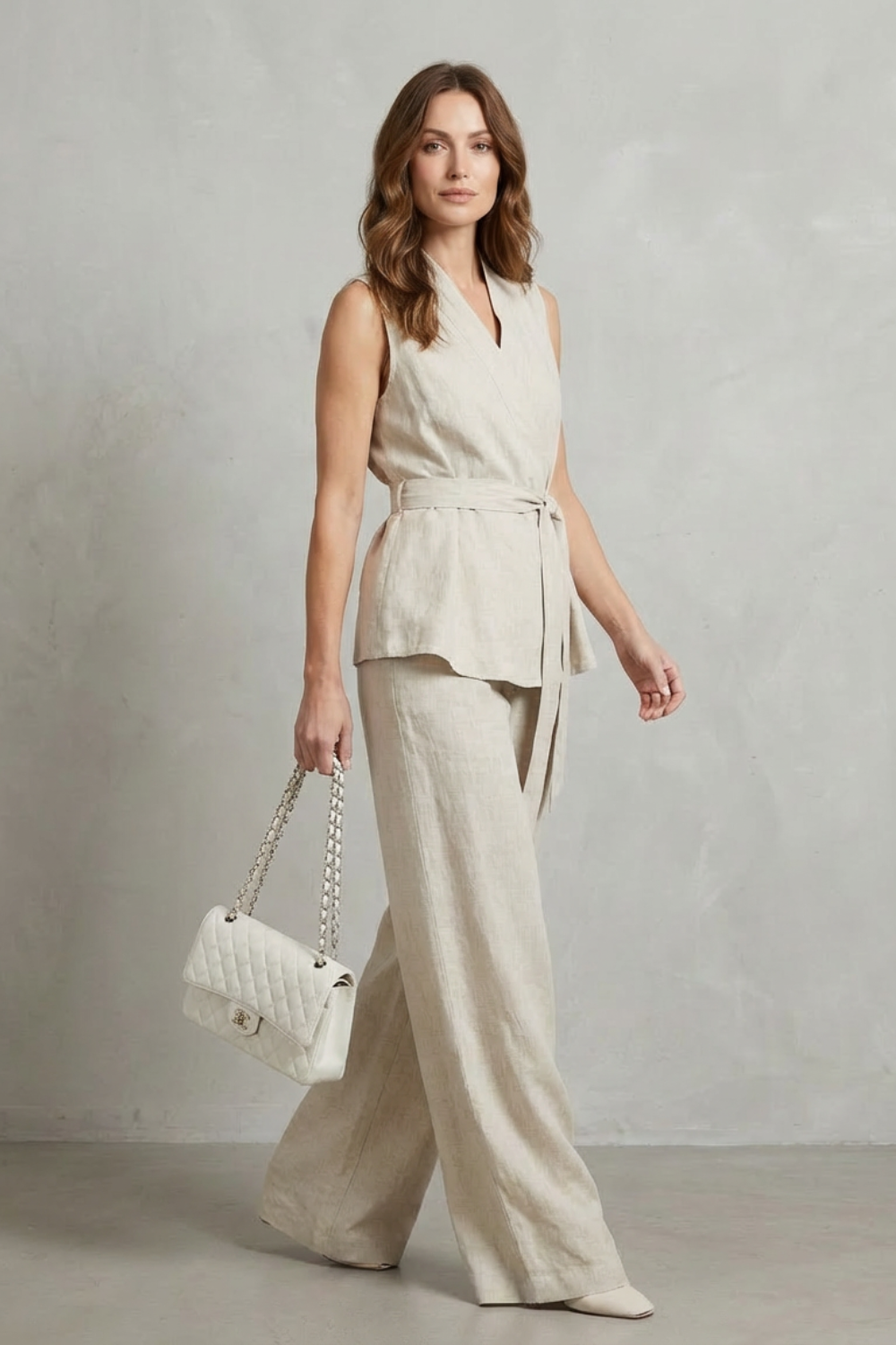 V Neck Sleeveless Summer Bow Tie Two-Piece