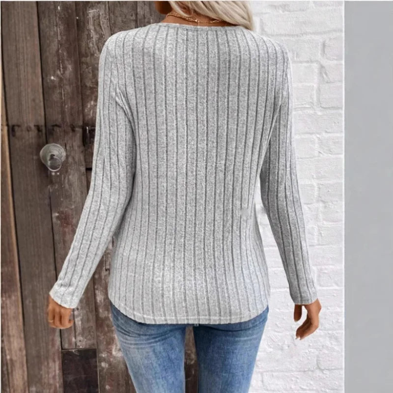 Textured Stripe Jumper Ribbed Knit Round Neck Long Sleeve