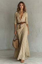 Elegant Wrap Maxi Autumn Solid Color Long Shirt Dress