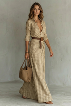 Elegant Wrap Maxi Autumn Solid Color Long Shirt Dress