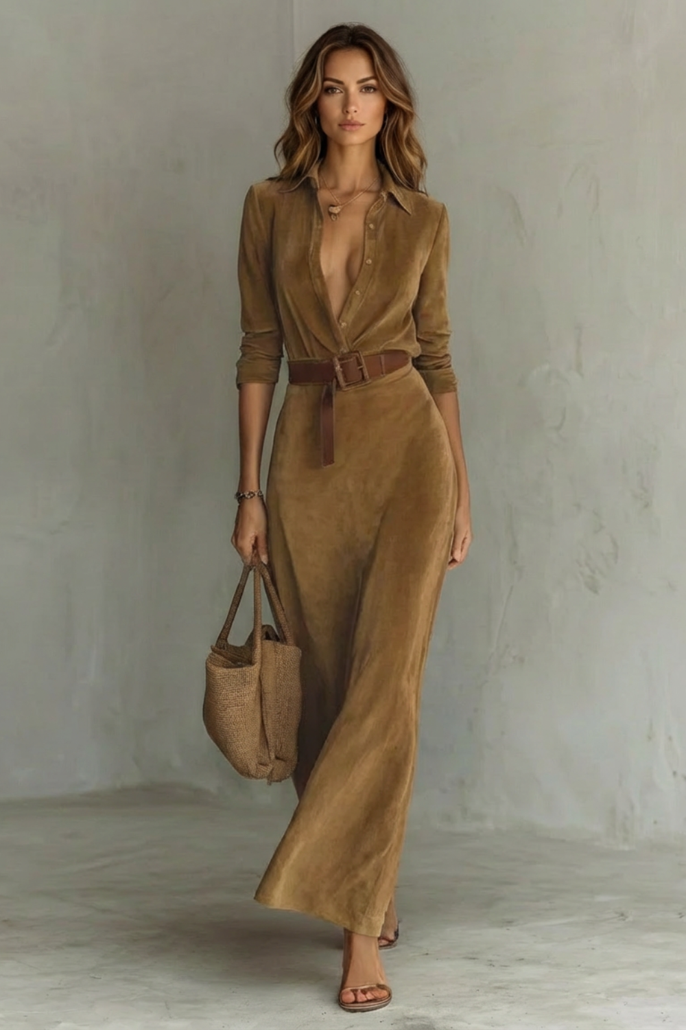 Elegant Wrap Maxi Autumn Solid Color Long Shirt Dress