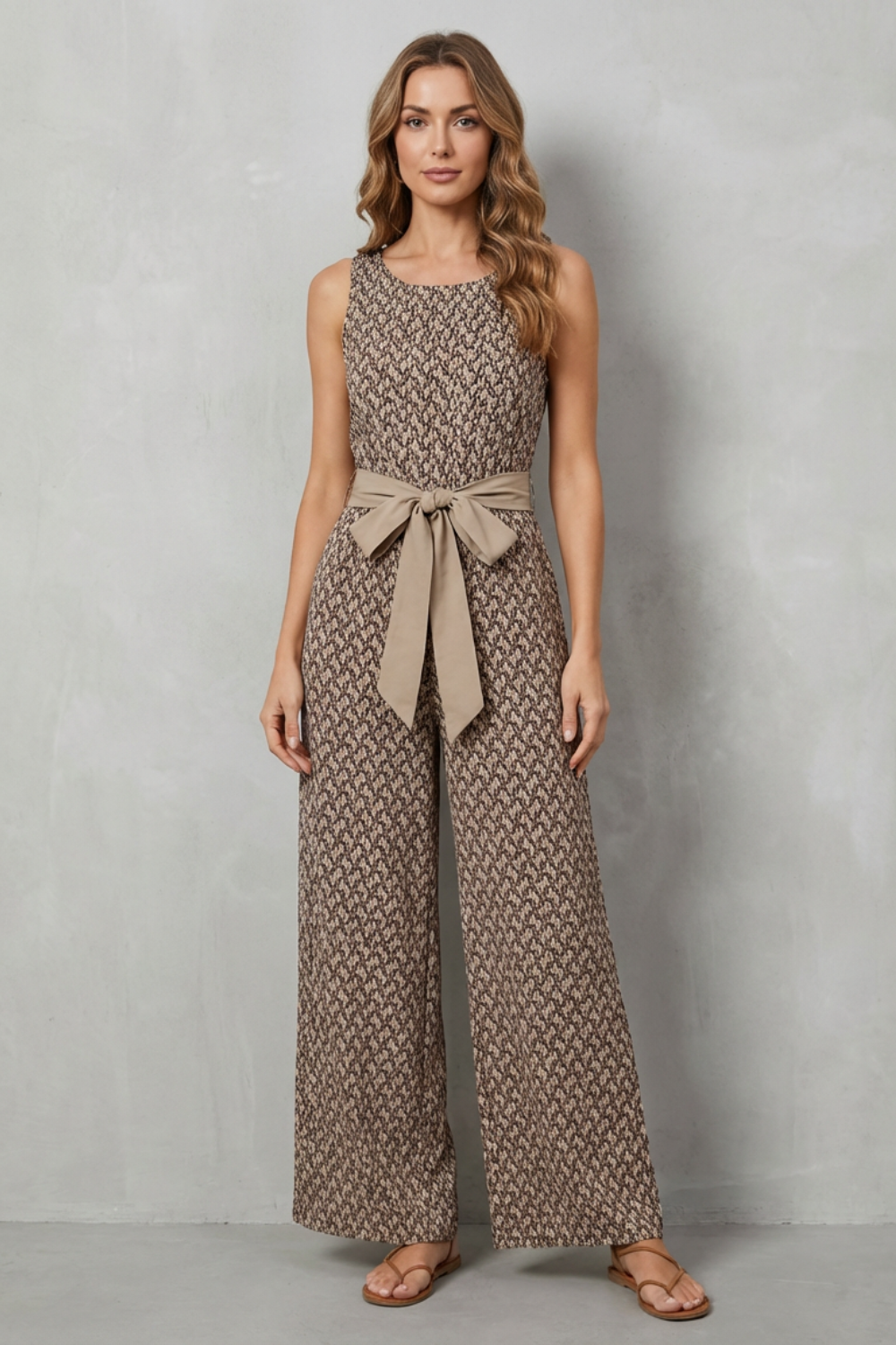 V Neck Wide-Leg Sleeveless Jumpsuit