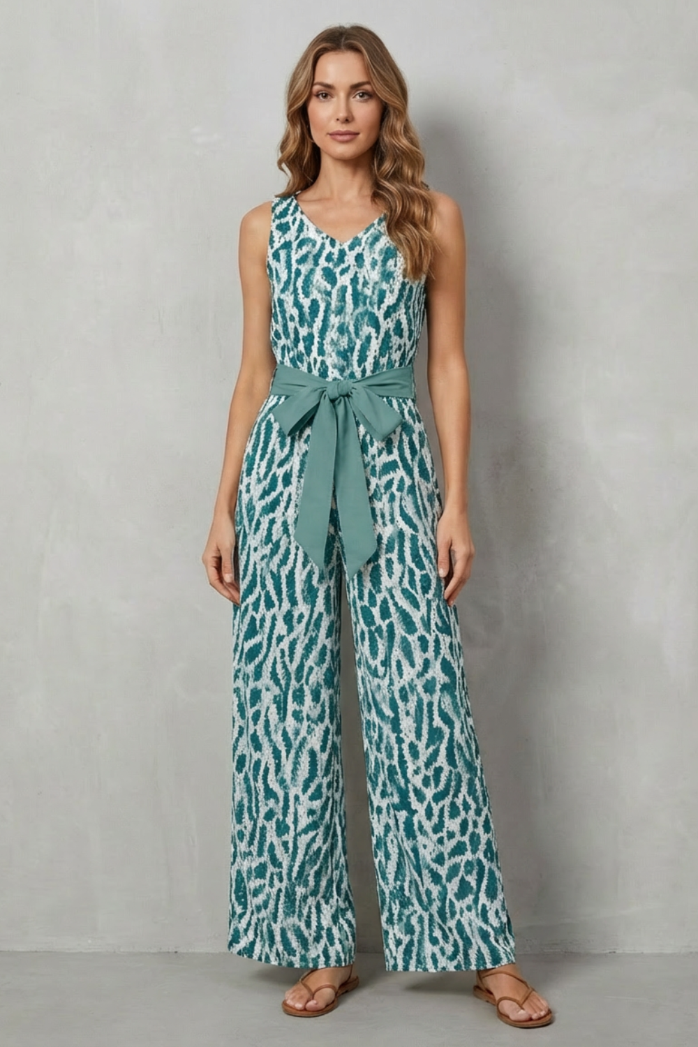 V Neck Wide-Leg Sleeveless Jumpsuit