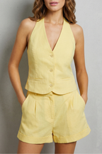 V Neck Sleeveless Vest And Short Set