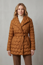 Lapel Pockets Belted Puffer Jacket