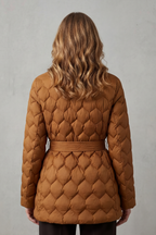 Lapel Pockets Belted Puffer Jacket