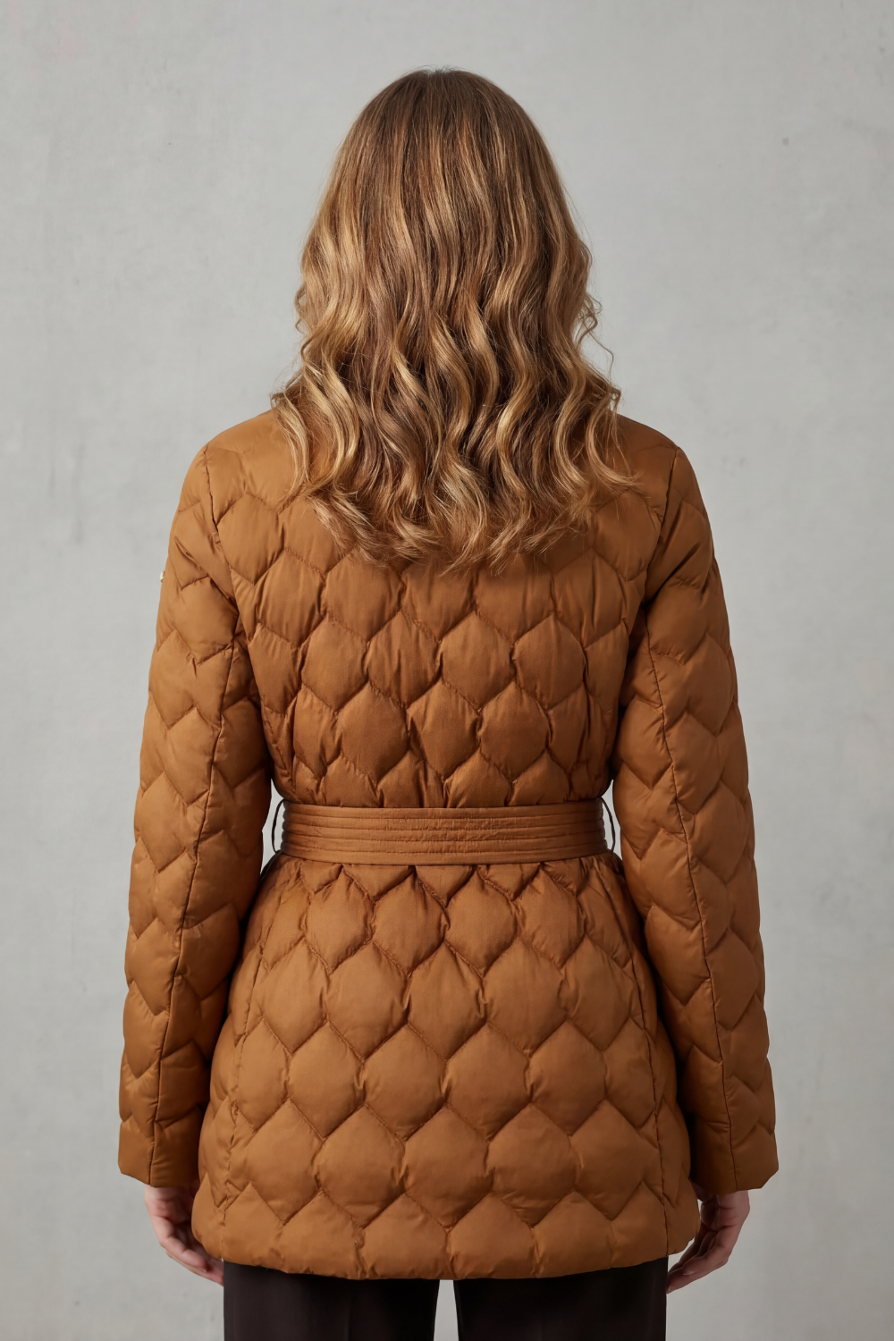 Lapel Pockets Belted Puffer Jacket