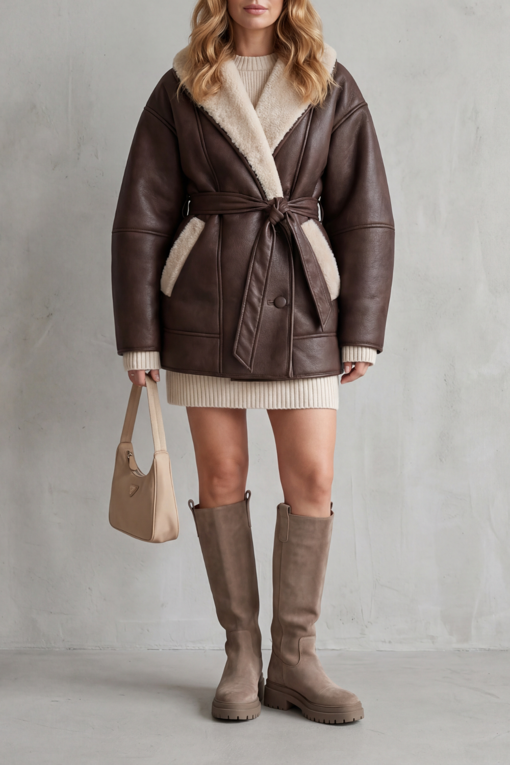 Oversized Wrap Belted Faux Leather Coat