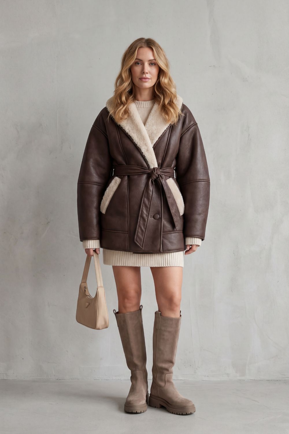 Oversized Wrap Belted Faux Leather Coat
