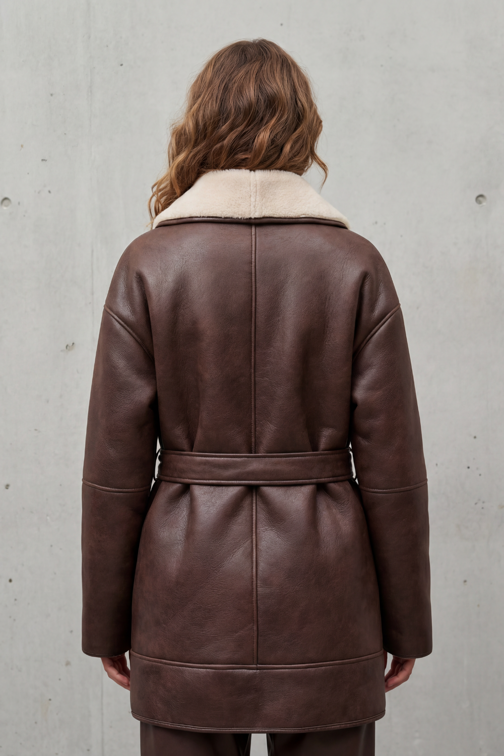 Oversized Wrap Belted Faux Leather Coat