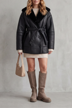 Oversized Wrap Belted Faux Leather Coat