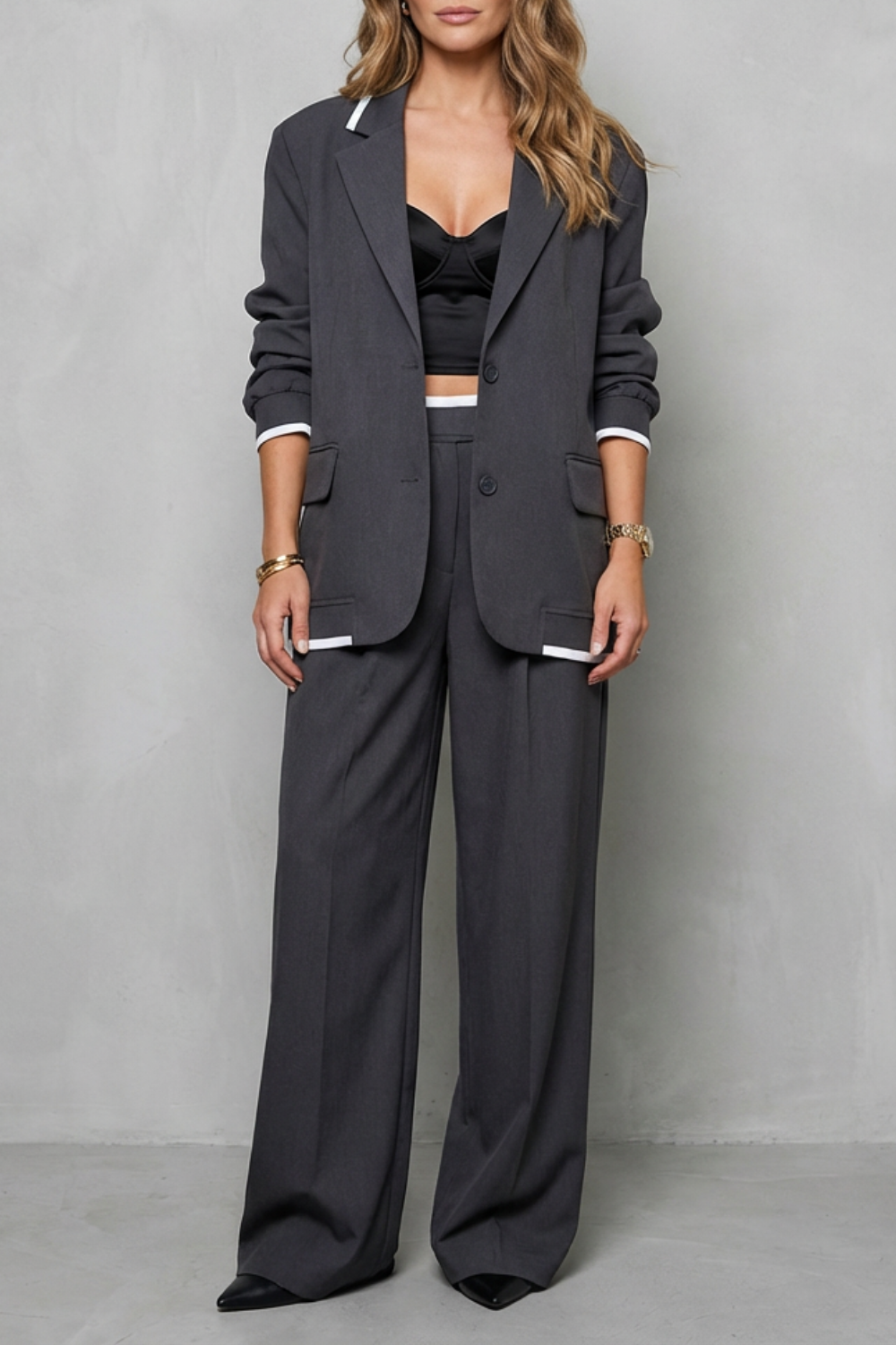 Elegant Wide-Leg Two-Piece Power Look