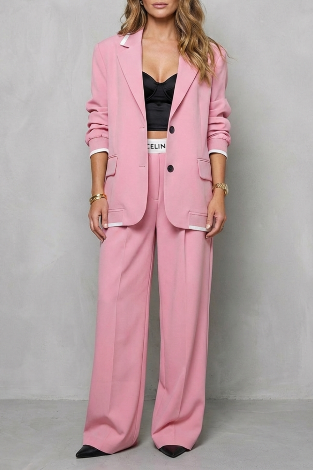 Elegant Wide-Leg Two-Piece Power Look