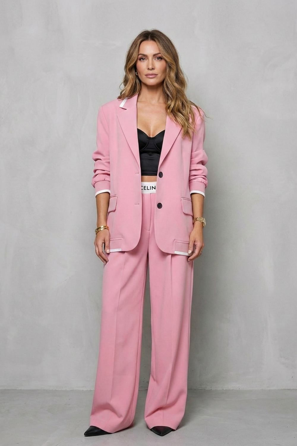 Elegant Wide-Leg Two-Piece Power Look