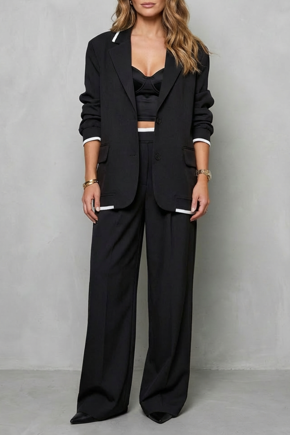 Elegant Wide-Leg Two-Piece Power Look