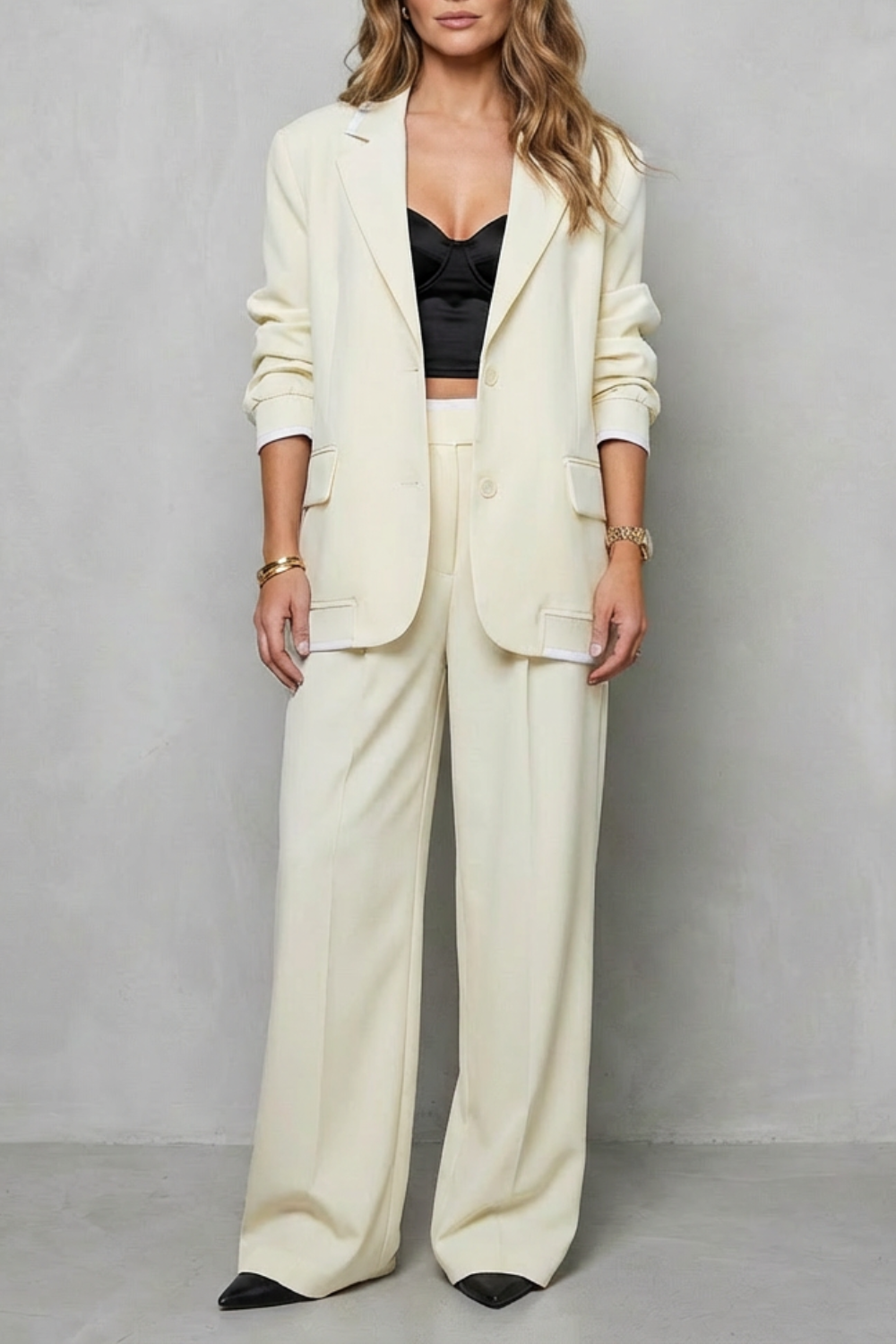 Elegant Wide-Leg Two-Piece Power Look