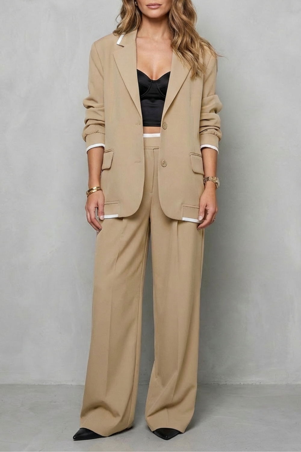 Elegant Wide-Leg Two-Piece Power Look