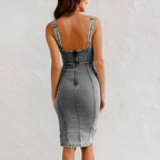 Denim Midi Dress Sleeveless Structured Panelled