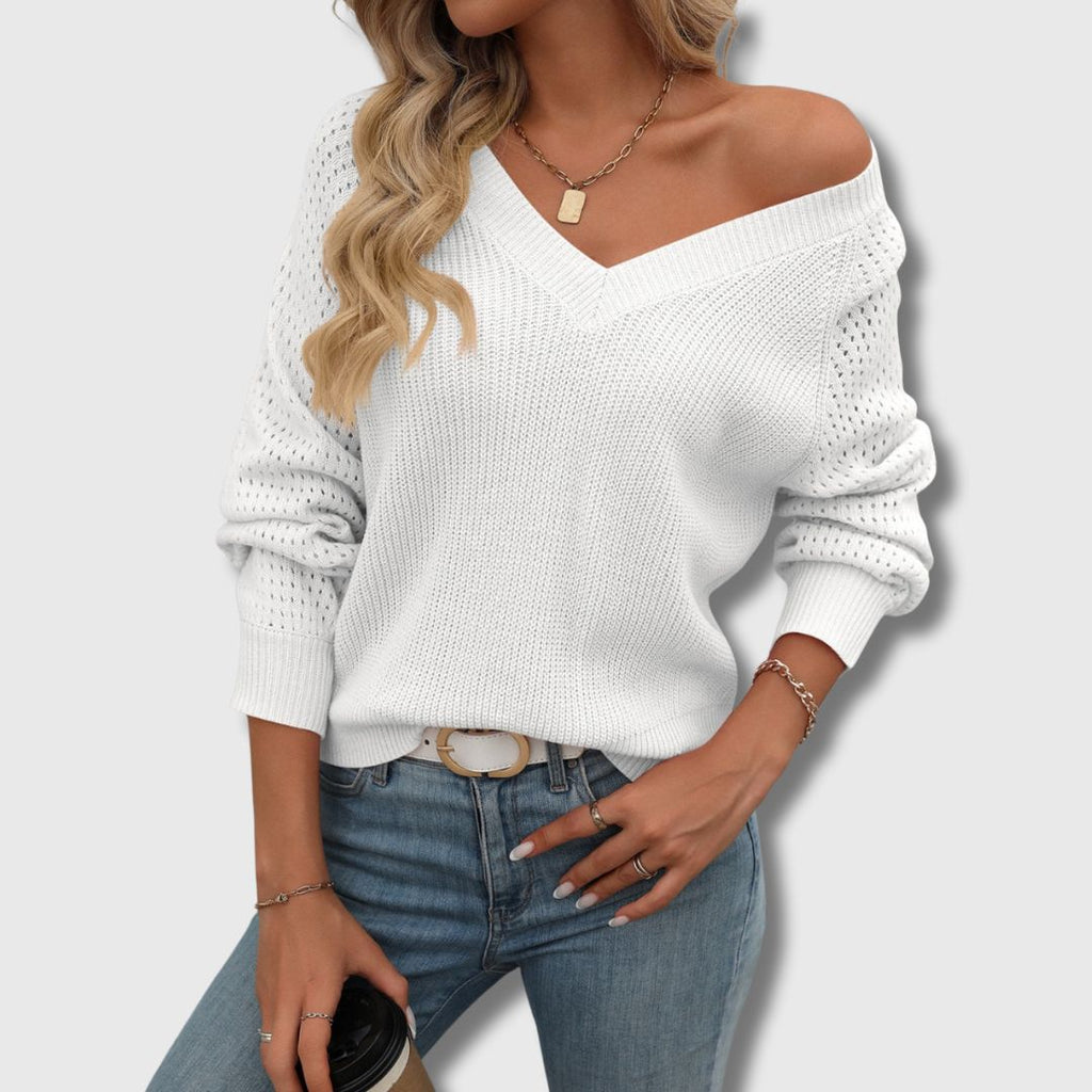 V Neck Jumper Soft Knit Relaxed Fit Long Sleeve Everyday