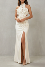 Floral Floor Length Women’s Halter Neck Flower Split Maxi Dress