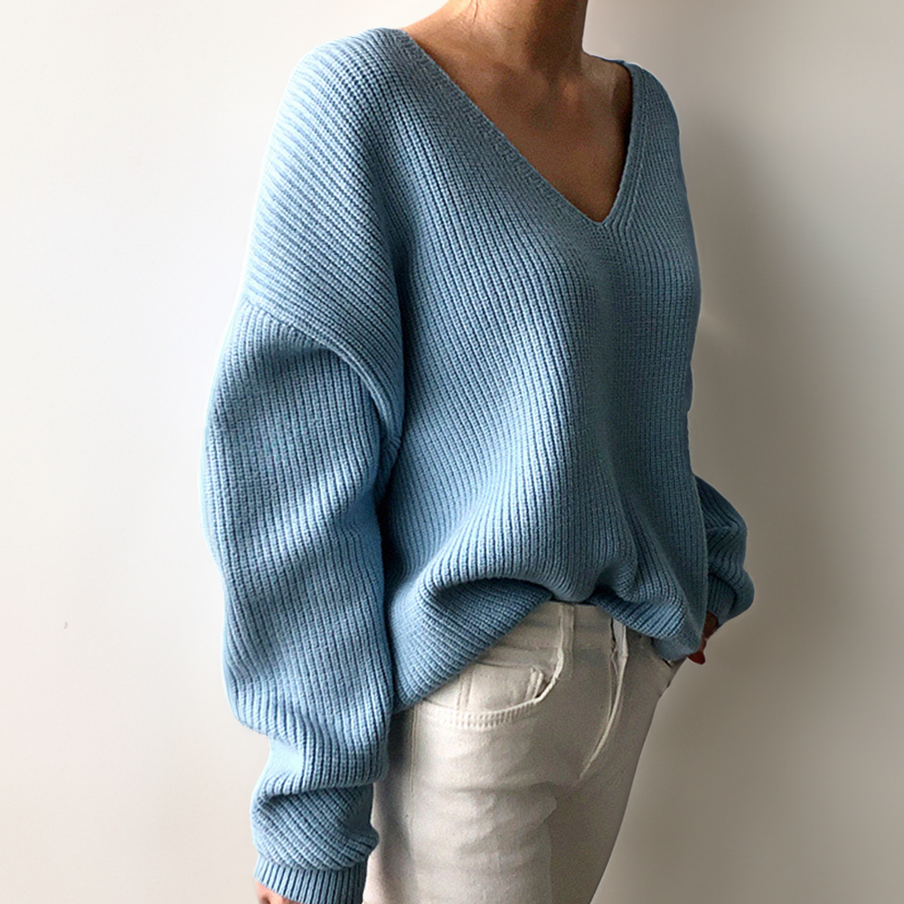 Women's V Neck Sweater Soft Knit Cozy Everyday Casual