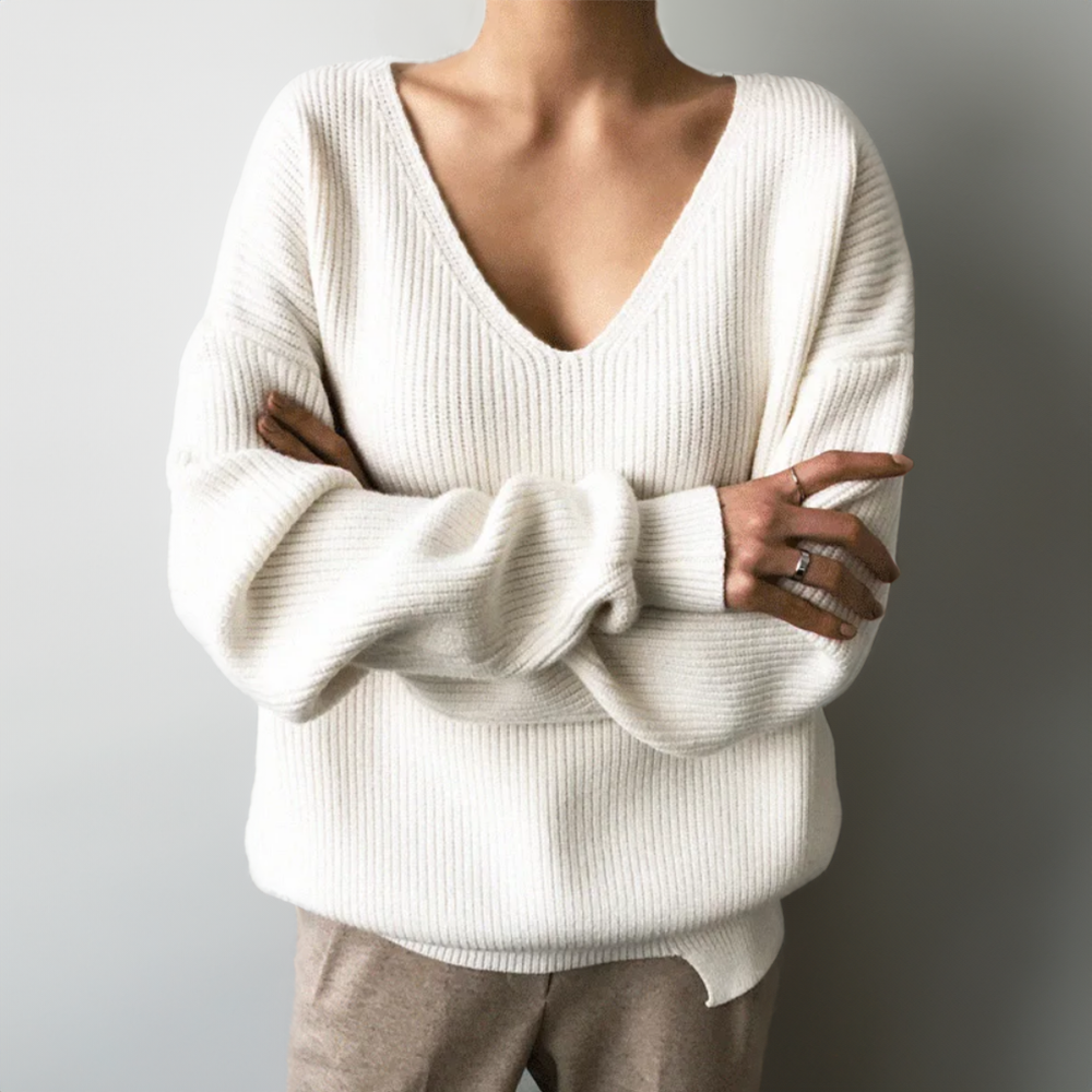 Women's V Neck Sweater Soft Knit Cozy Everyday Casual