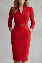 Elegant Stand Collar Belted Sophisticated Chic