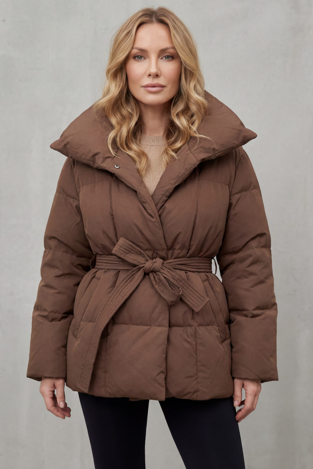 Oversized Pockets Belted Puffer Coat