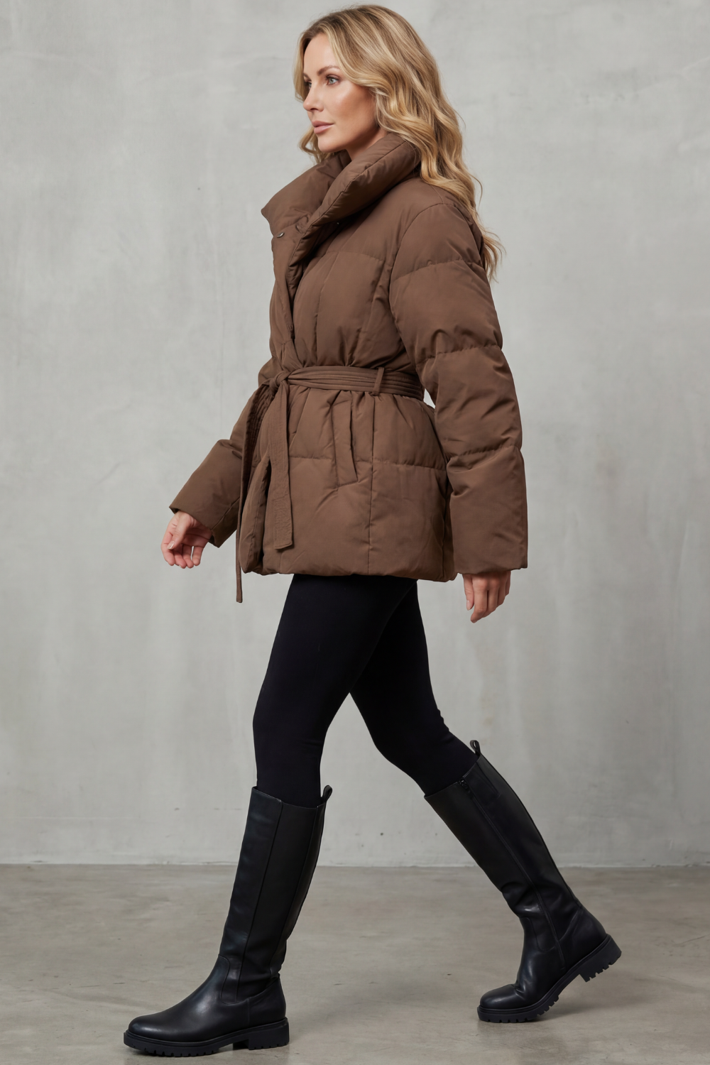 Oversized Pockets Belted Puffer Coat