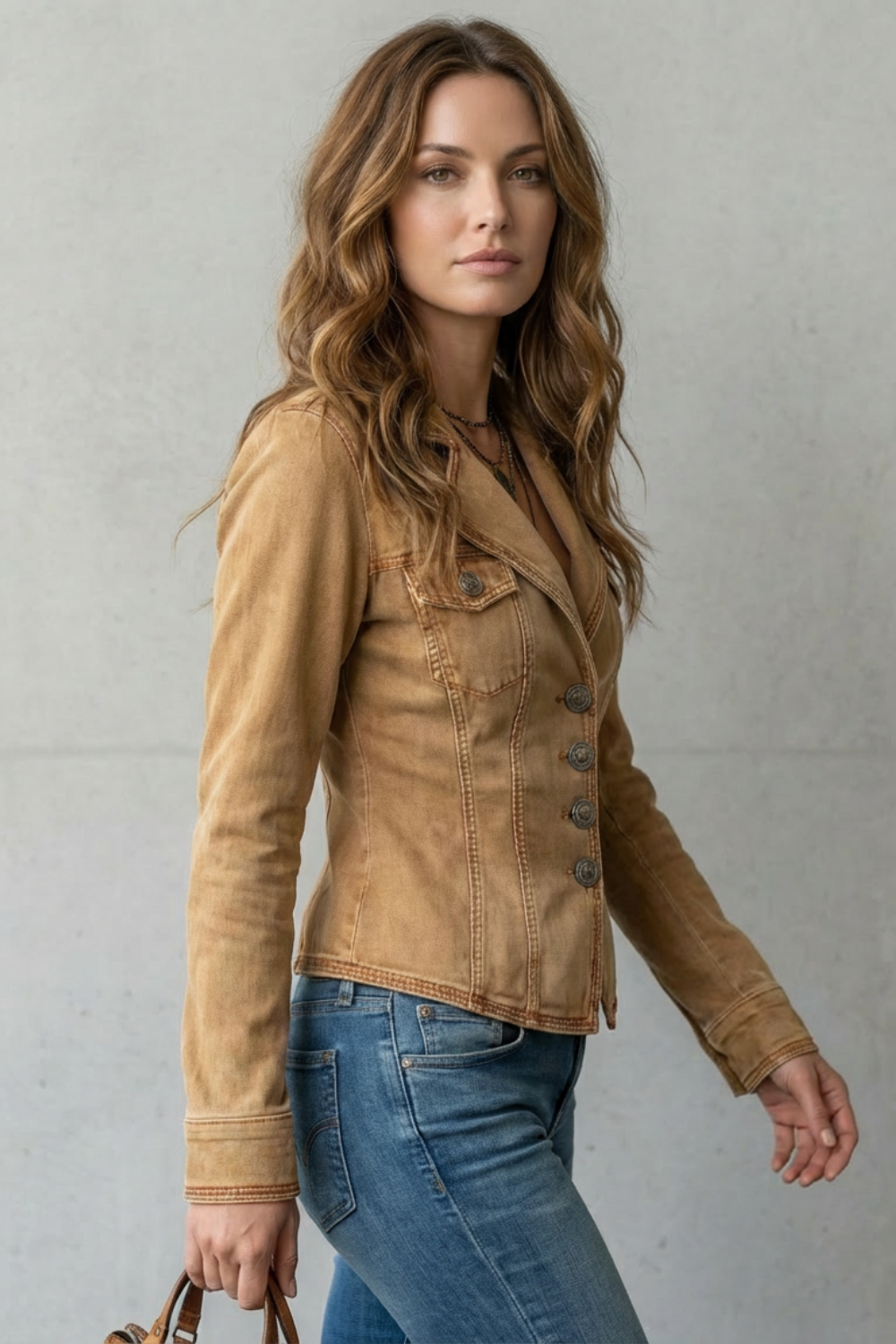 Lapel Button Front Denim Blazer