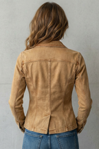 Lapel Button Front Denim Blazer