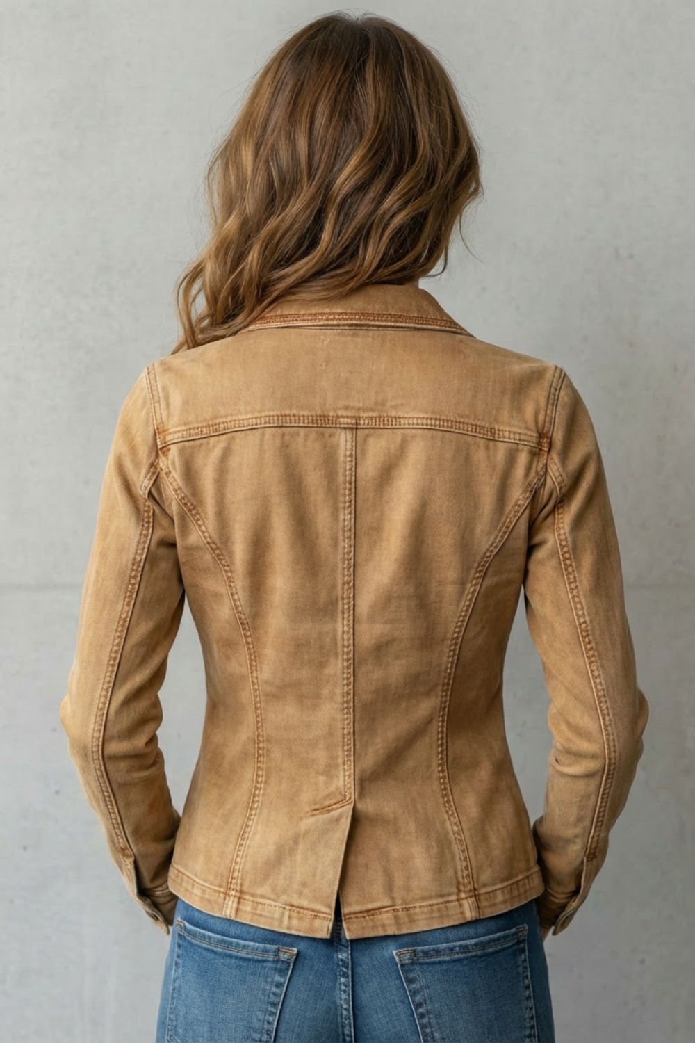 Lapel Button Front Denim Blazer
