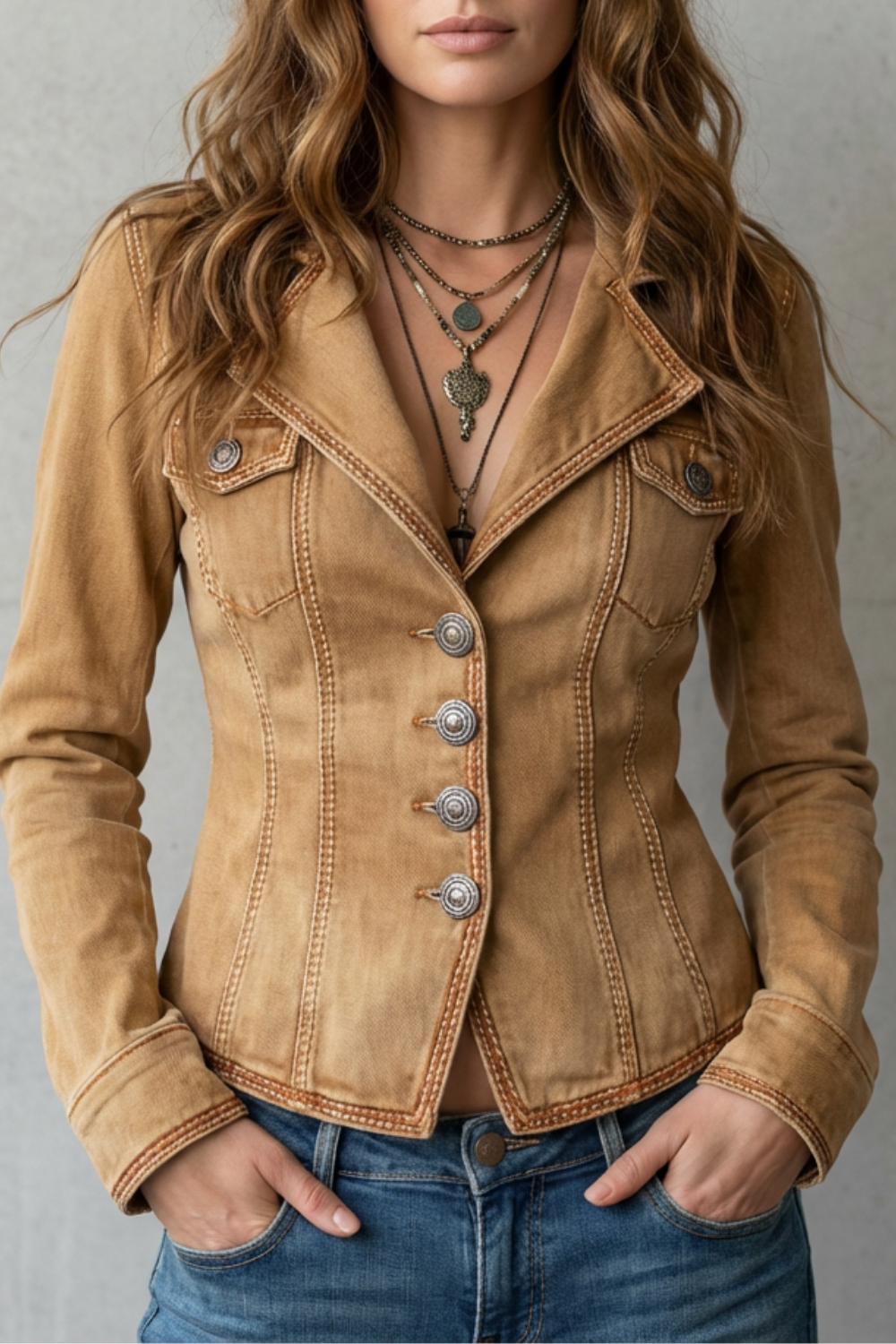 Lapel Button Front Denim Blazer
