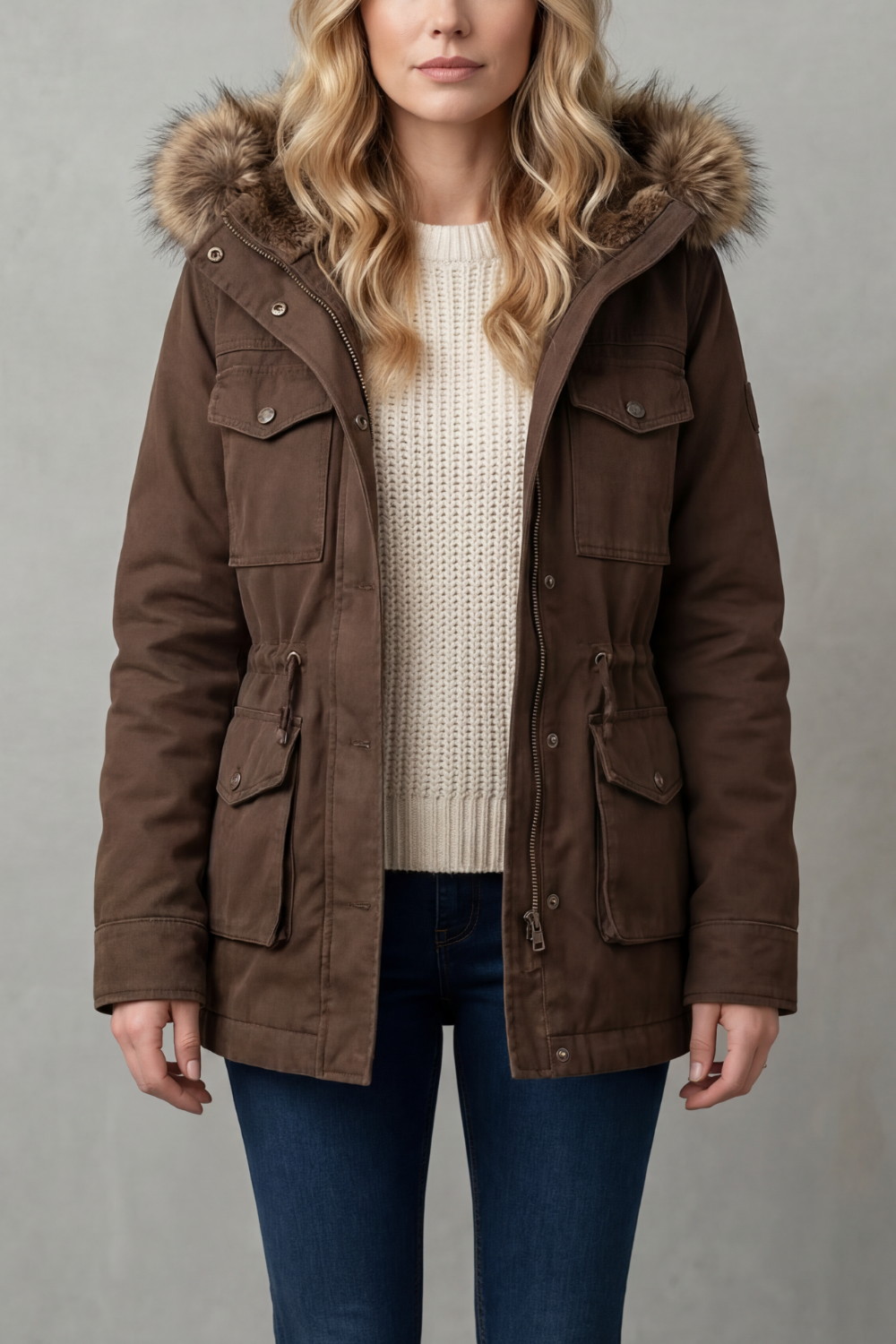 Tailored Zip Hooded Parka Coat