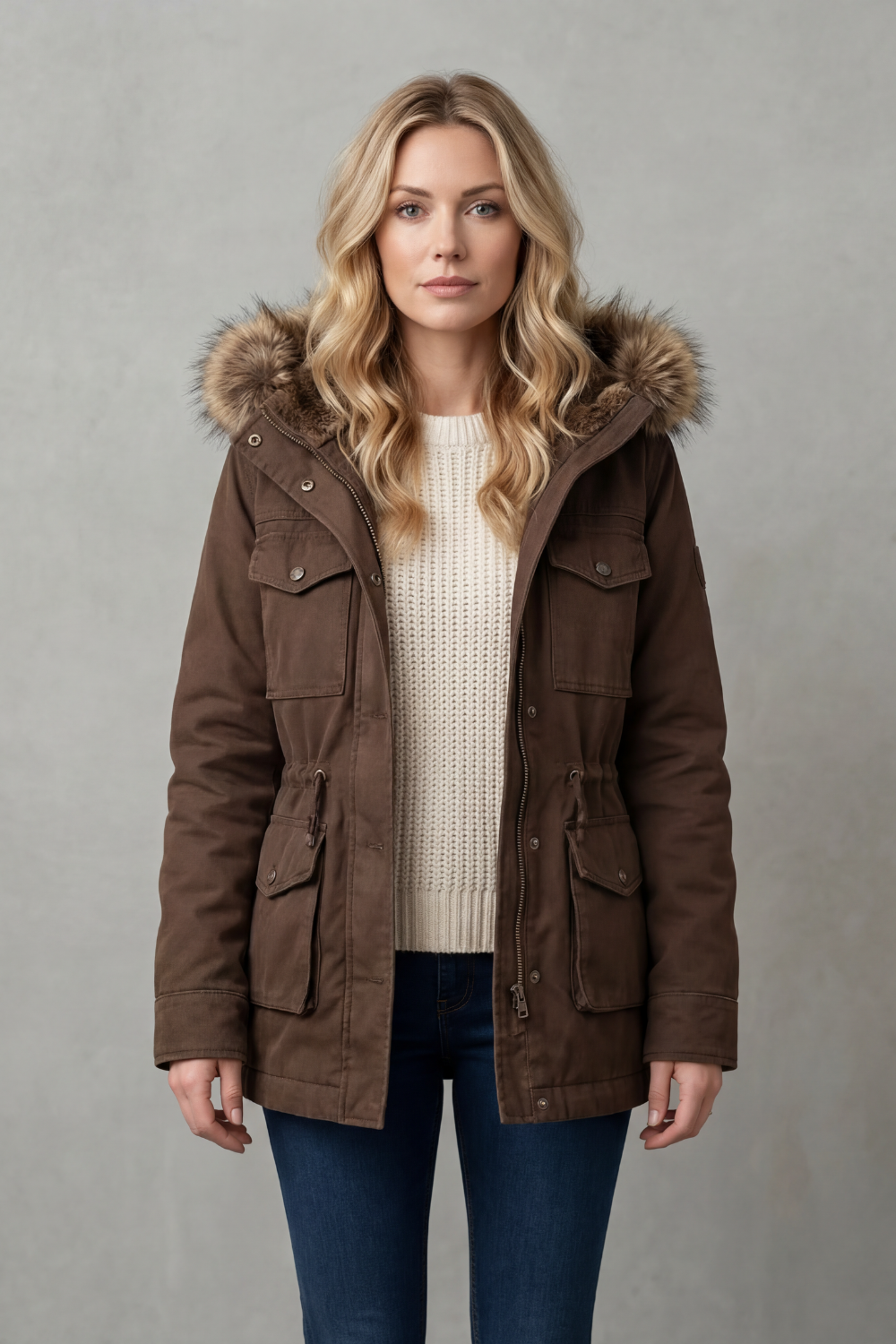 Tailored Zip Hooded Parka Coat