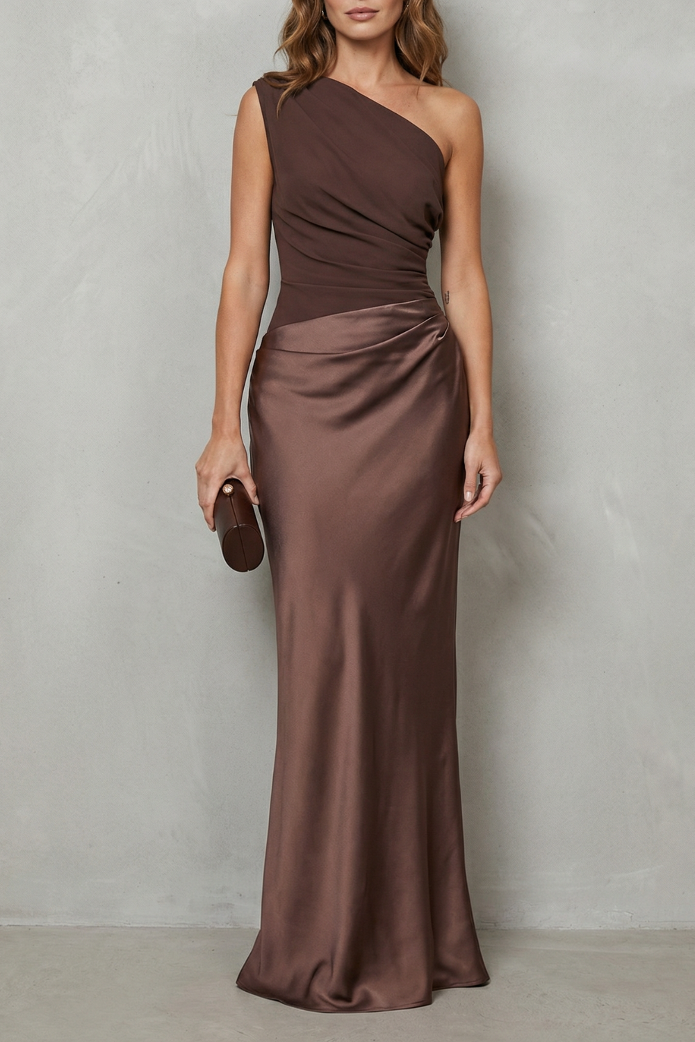 One Shoulder Satin Evening Gown